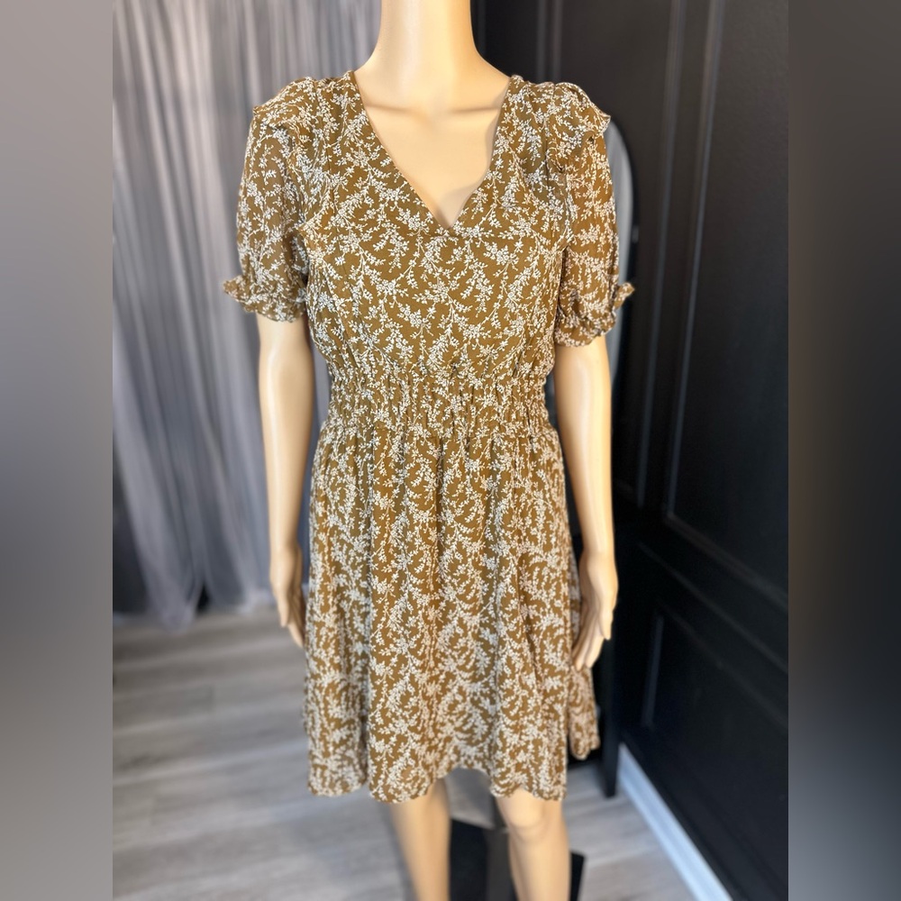 Floral open back Brown Dress